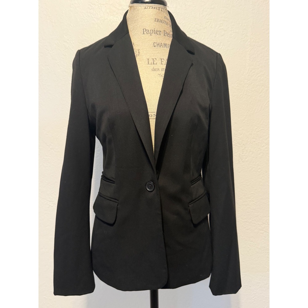Express Womens Black One Button Blazer Polka Dot Lining Size 10 RN 55285
